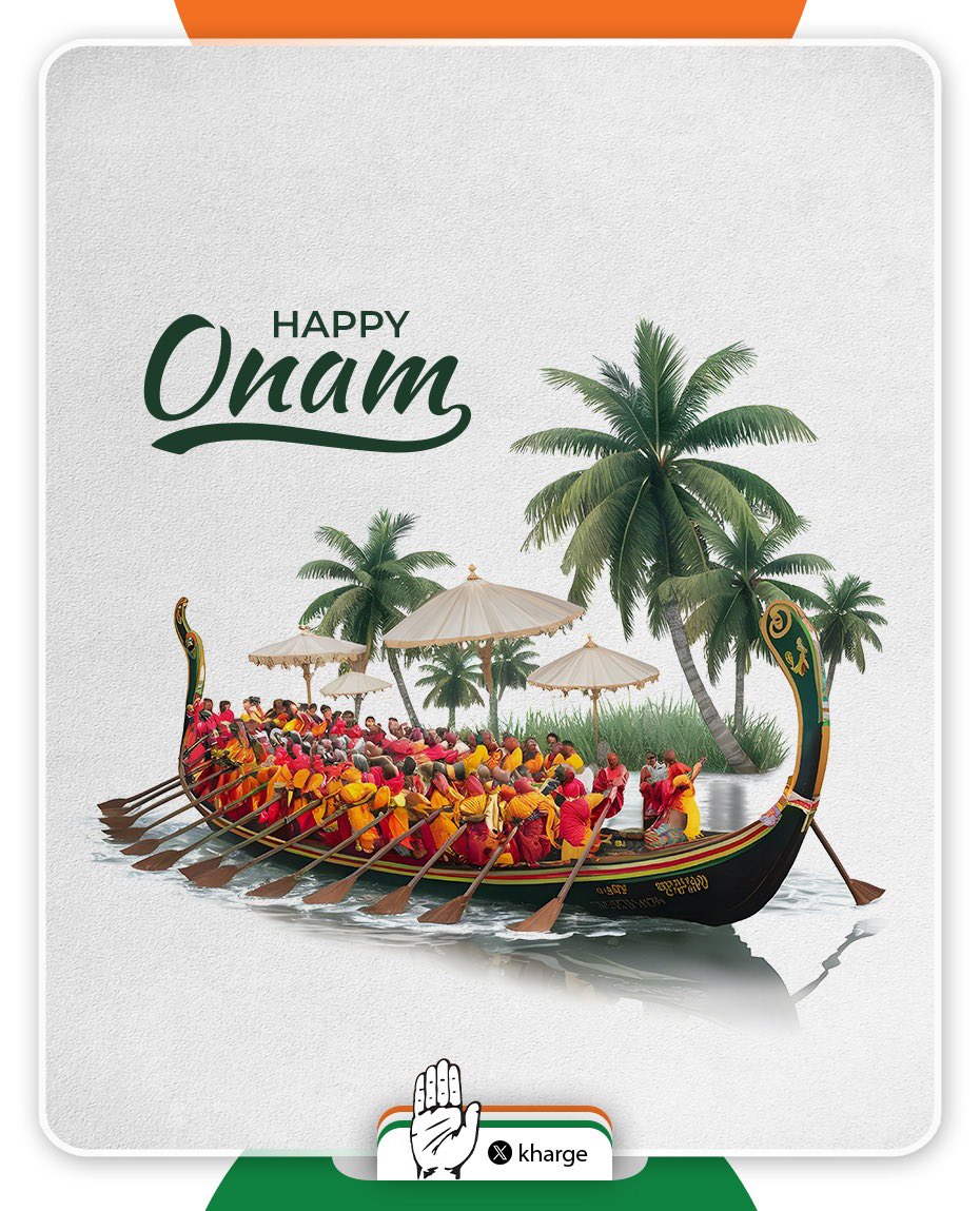 kharge's tweet image. Onam is a celebration of life, hope, our legendary past and diverse secular
traditions. 

May its spirit of harvest and renewal, and the purity of the Onam Sadhya, inspire togetherness, prosperity, and fraternity for all.

#HappyOnam