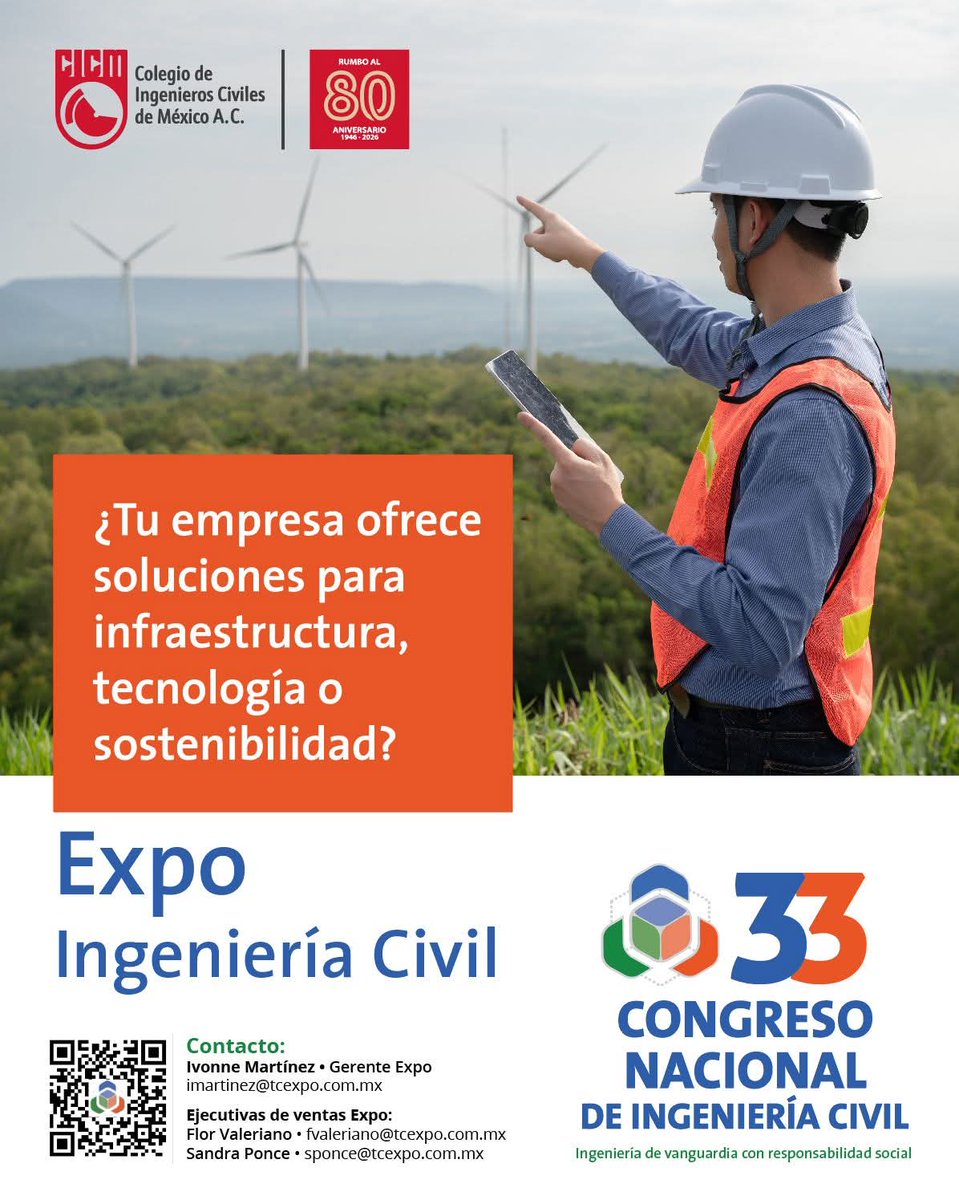 Te invitamos a participar como patrocinador en la Expo Ingeniería Civil que se llevará a cabo en el marco del 33 CNIC
¡No pierdas la oportunidad para que tu empresa participe! 
Informes 
📩fvaleriano@tcexpo.com.mx 
📩sponce@tcexpo.com.mx 
🌐congresocicm.com