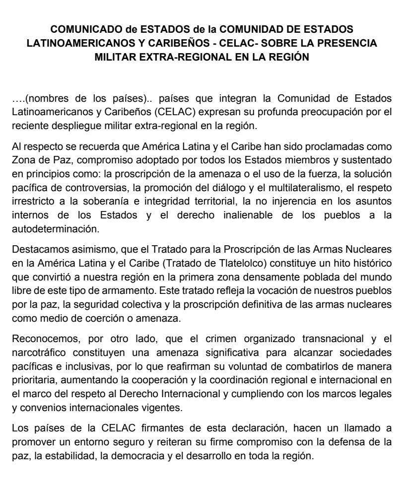 petrogustavo's tweet image. Este es el comunicado de la immensa mayoría de los integrantes de la Celac, que firman por la paz en latinoamérica y el Caribe.

No es comunicado Celac porque una minoría, que añado, se opuso.
🧵