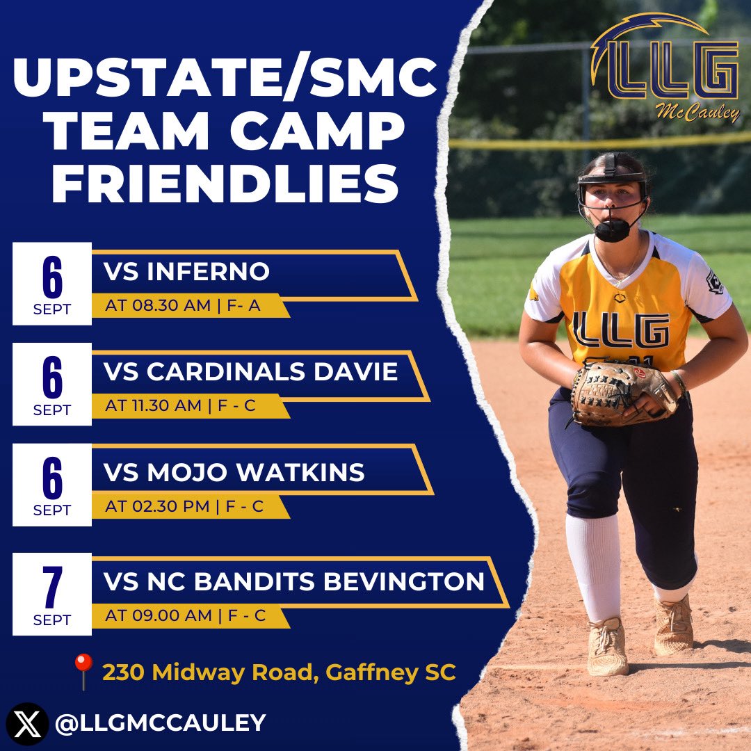 Here’s our schedule for this coming weekend in Gaffney!!