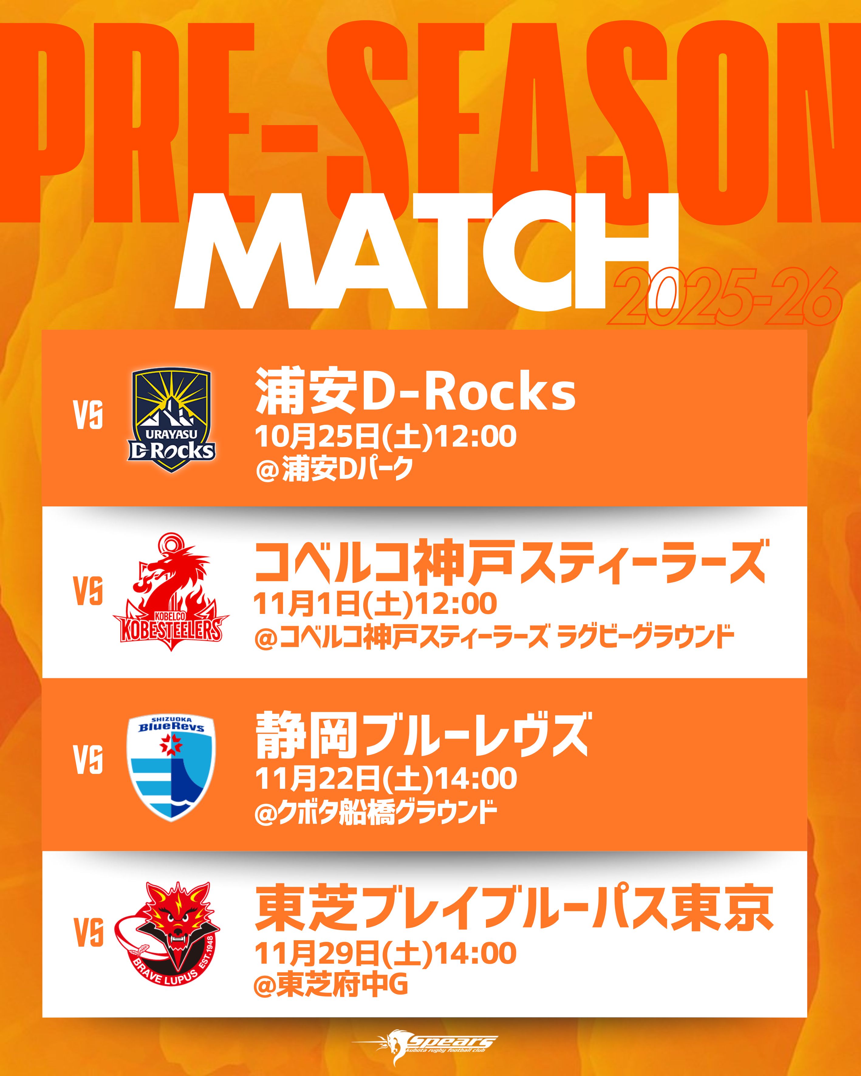 プレイブ・ルーパス VS スピアーズ 東芝ブレイブルーパス東京 vs クボタスピアーズ船橋・東京ベイ