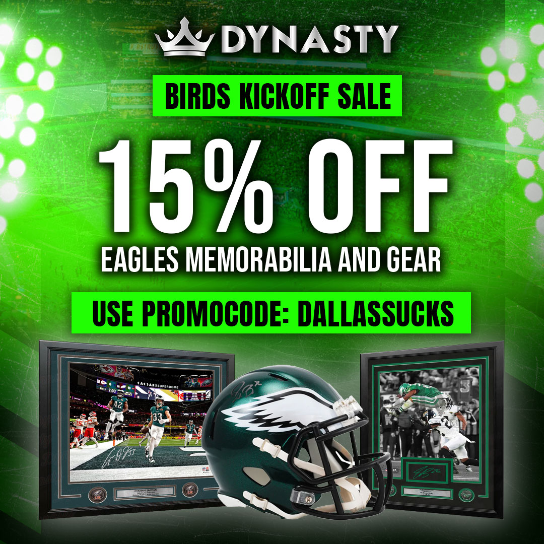 Last Call to score 15% Off your Eagles purchase using promo code DALLASSUCKS. Treat yourself!
Shopdynastysports.com