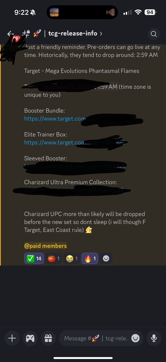 🚨 MEGA DROP INCOMING: Phantasmal Flames Preorders @ Target! 🔥
🛒 Early links live now — Booster Bundles, ETBs, Sleeved &amp; Charizard UPCs:

💬 Don’t sleep! Charizard UPC could drop before the rest 👀
👉 Join our Discord for alerts seconds before any X! 

whop.com/discover/tcgtr…