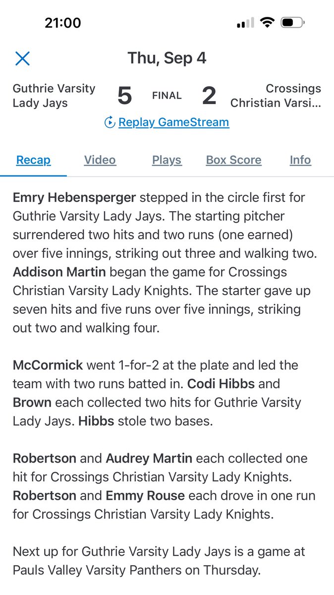 Great day @ the Bethany  tourney. We went 2-0. One earned run on 2 hits w/ 2 BB in Gm1. Great team D! <a href="/HamiltonSaylor/">Saylor Hamilton 2026</a> in RF making plays! <a href="/HollandMclemore/">Holland Mclemore 2028</a> showed out in Gm2! Back tomorrow looking to stay hot 🔥!  <a href="/LadyJaysBooster/">Lady Jays Softball Booster</a> <a href="/epicnational14u/">Epic National 14U Holleyman/Smith</a> <a href="/ExtraInningSB/">EXTRA INNING SOFTBALL</a> <a href="/OKPreps/">NATIONAL RECRUITING</a>