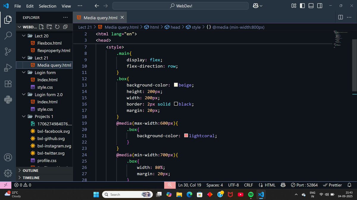 AtharvInTech's tweet image. Day 21 of #WebDevelopment 💻
Mastered Media Queries in CSS-Responsive layout and Designs.
width/height-min/max
Orientation-Landscape | Portrait
Resolution-min &amp;amp; dpi
Color scheme-prefers-color-scheme
Input-Hover , pointer
@CodeHelp4U  @lovebabbar3  #buildinpublic  #100DaysOfCode
