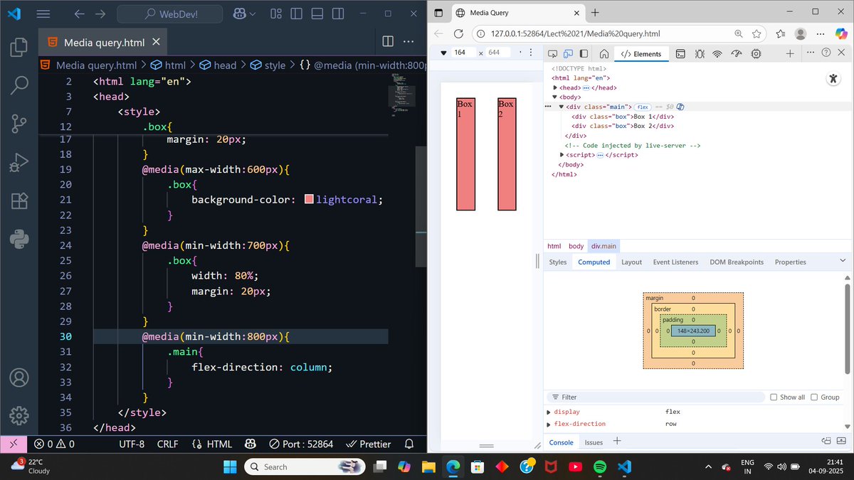 AtharvInTech's tweet image. Day 21 of #WebDevelopment 💻
Mastered Media Queries in CSS-Responsive layout and Designs.
width/height-min/max
Orientation-Landscape | Portrait
Resolution-min &amp;amp; dpi
Color scheme-prefers-color-scheme
Input-Hover , pointer
@CodeHelp4U  @lovebabbar3  #buildinpublic  #100DaysOfCode