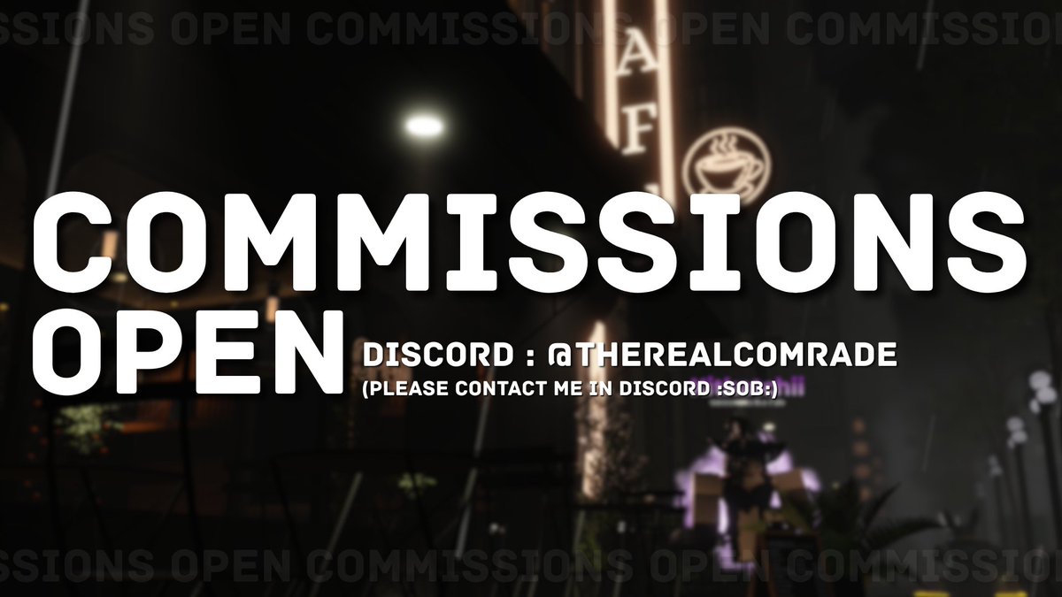 ComradeTheReal's tweet photo. Commissions Open!  Fast. Affordable. Friendly!! Min of 5$ only!!

Contact me in discord 

#roblox #robloxedits #robloxdev #robloxdevelopers #robloxgame #commissionart #robux #3d #3dmodeling #robloxstudio #philippines #filipino #gamedev #Commission #ROBLOX #robloxart #RobloxDev https://t.co/n9xUVAfJ5M
