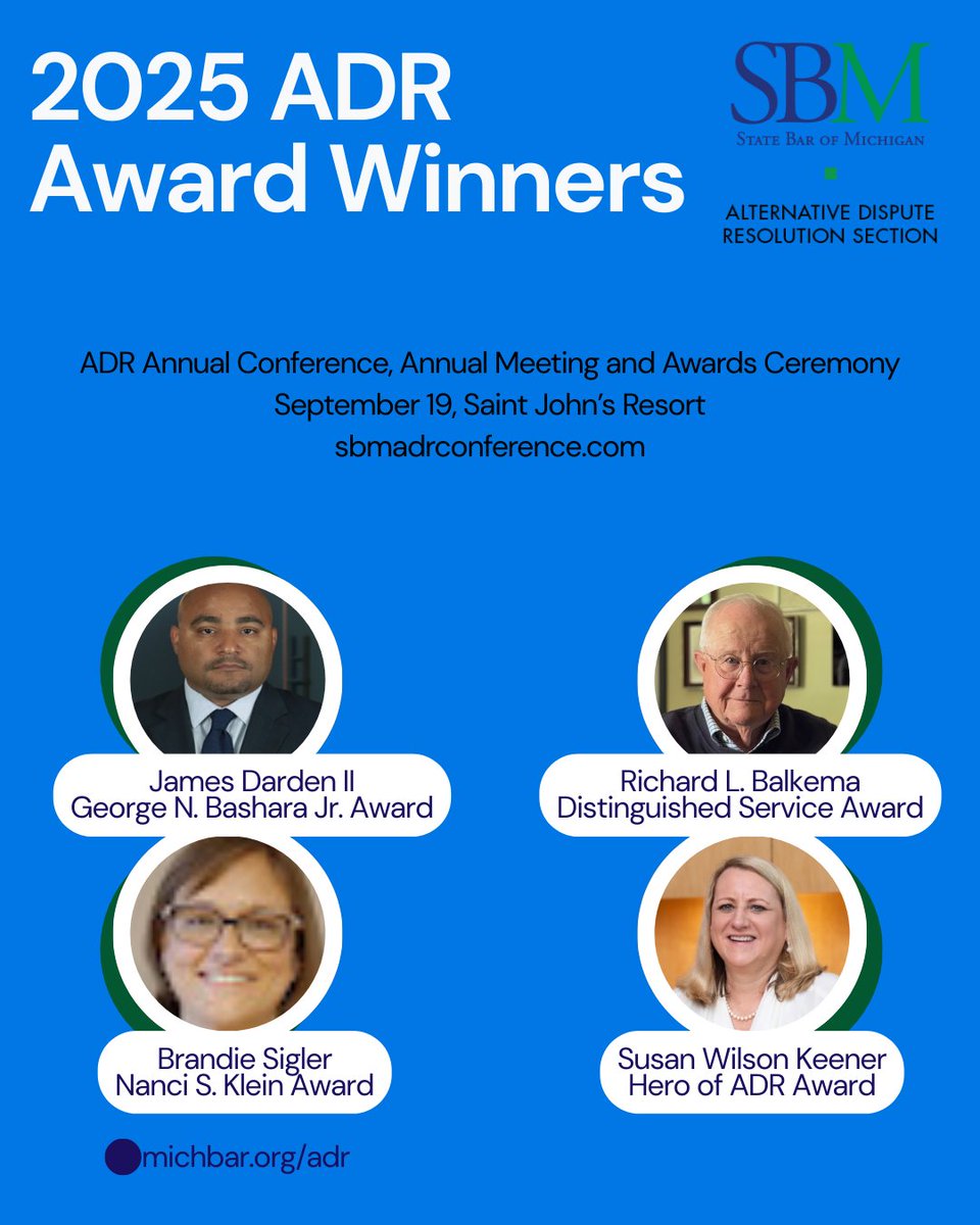 Congratulations to the 2025 ADR Award Winners! Help us honor them at the Awards Ceremony and Dinner, September 19, immediately after the Annual Conference.