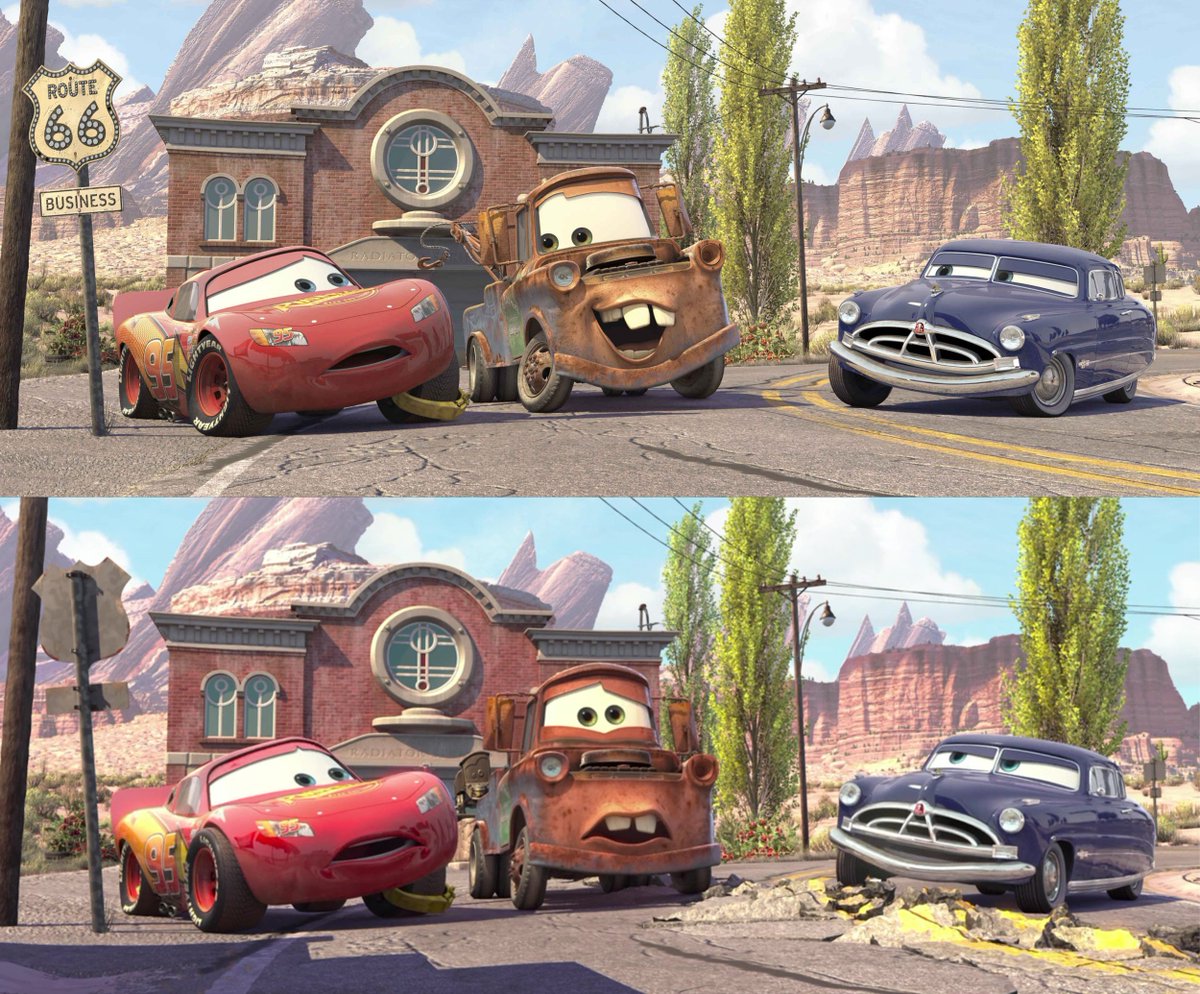 Kerchoo95's tweet image. While the promotional stills for #Cars (2006) were often identical to scenes from the film itself, there are also plenty of examples in which details and composition are slightly changed for the best presentation of a still image.