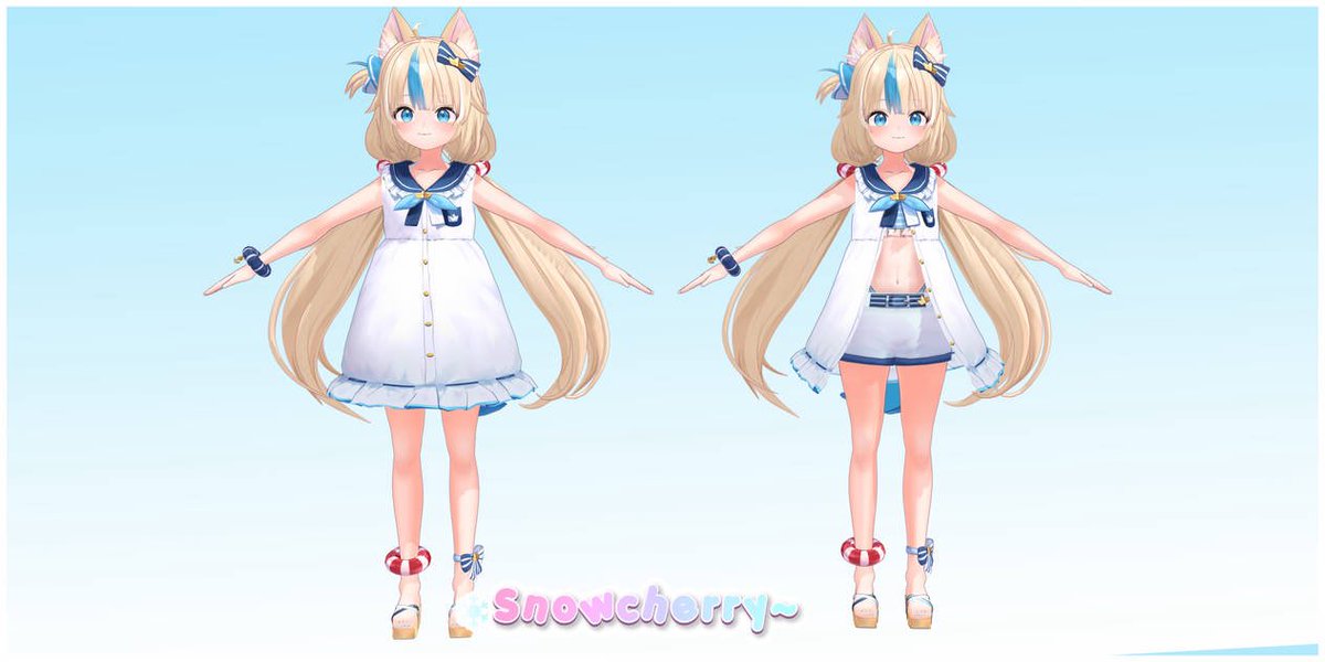 鮫子さば 3Dモデルの衣装の違いバージョン🐟
Sameko Saba 3D Model  - Different Oitfot  Version

3Dモデルプロフィールリンクに載せて作業します〜✨
3D Model fanart distribution link is in work &amp; will be distributed on profile  

 #sabart #3dcg #samekosaba