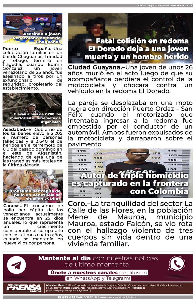 SoyNuevaPrensa's tweet photo. #05Sept | ¡Buenos días, queridos lectores!🌟
Compartimos con ustedes nuestra edición digital de hoy.
Te recordamos que puedes ampliar toda la información a través de https://t.co/6IfnefoLJh.
¡Información que se ve! #SoyNuevaPrensa https://t.co/2JsNmGZiyy
