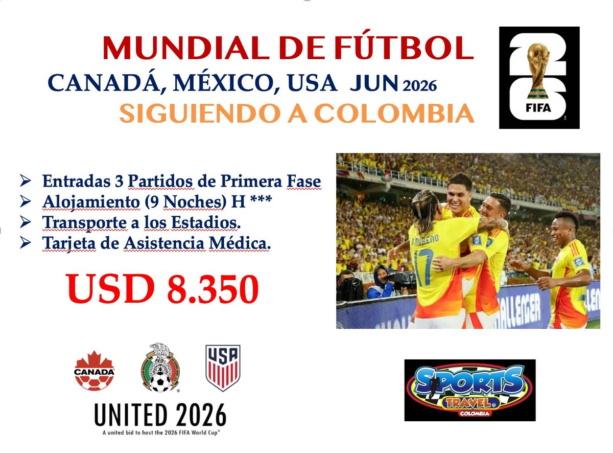 SportsTravelCol's tweet image. ⚽️ Paquetes para el Mundial, siguiendo a COLOMBIA!! 🏆

📢 Si quieren más información para vivir esta experiencia:

🔸️mail: info@stc.net.co
🔸️Wapp: 318 105 4045
🔸️Web: stc.net.co