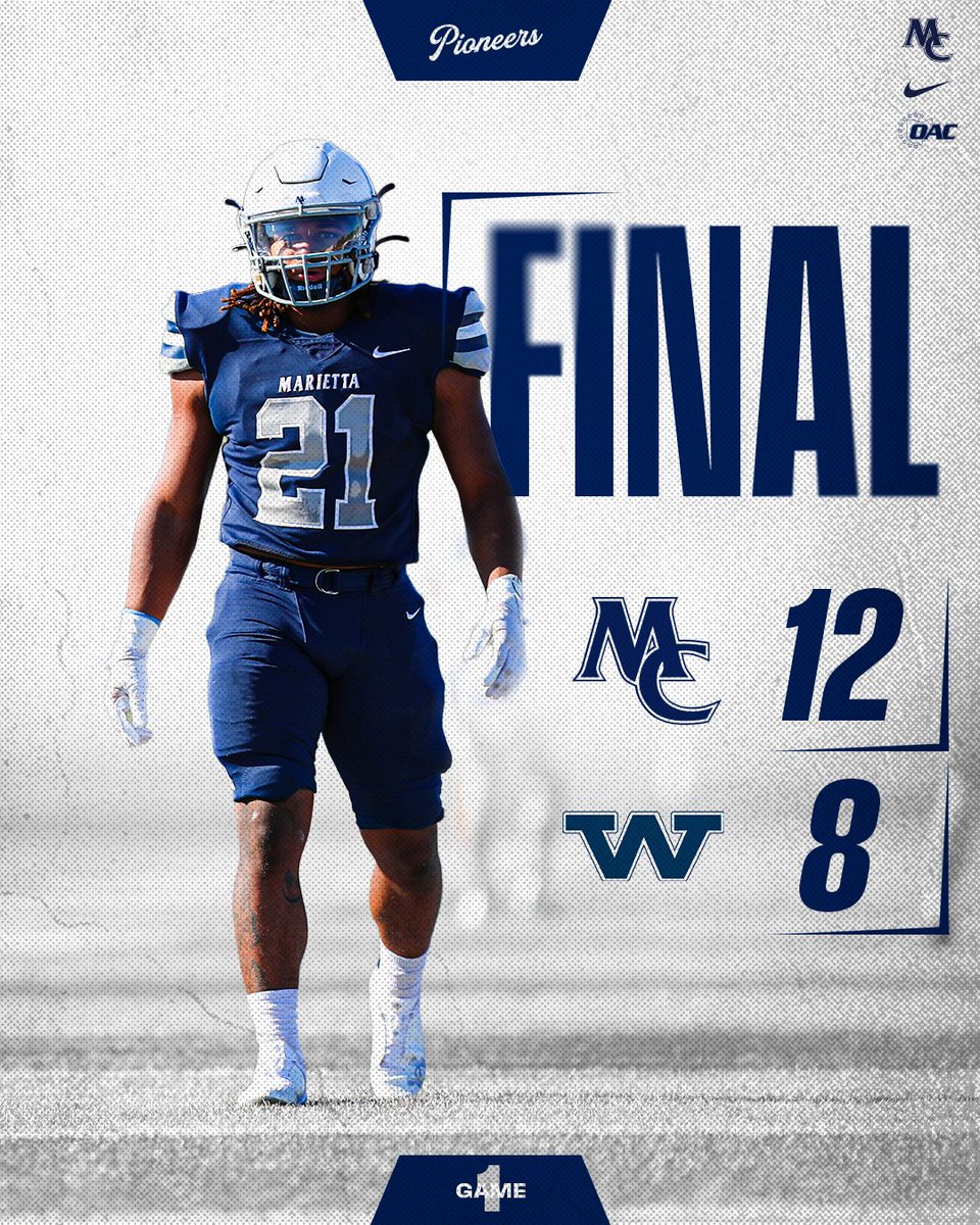 🚨🏈🚨🏈🚨🏈

Vante' Hodges rushed for 171 yards leading Marietta to a season-opening win at Westminster. The Pioneers are 1-0 and will host Otterbein on Sept. 13 for a 7 pm kickoff. #PioNation #d3fb
