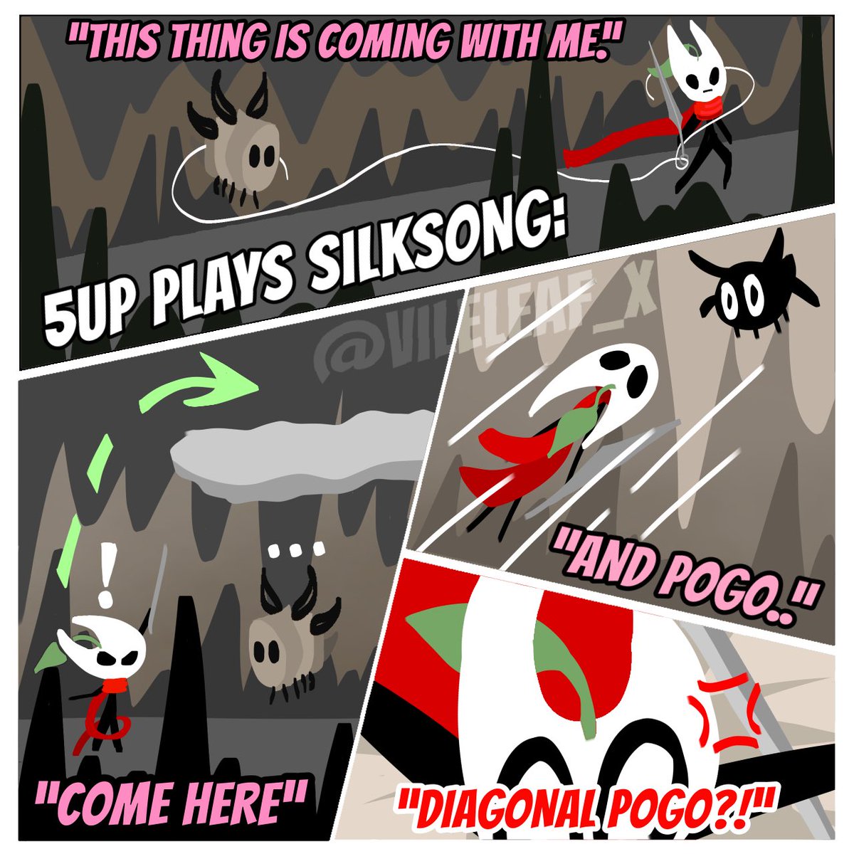 vileleaf_x's tweet photo. Comic of #5up playing #Silksong 

VOD: THE WAIT IS OVER SILKSONG TIME
Timestamp: 00:50:00
#5upFanart https://t.co/G6J7QMb5zl