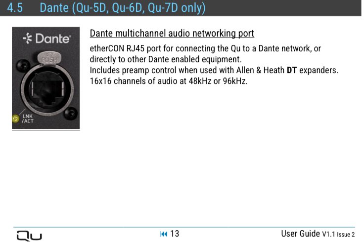 tatsuya_account's tweet photo. A&amp;H Qu5-D,6-D,7-Dは、初期搭載のDante端子経由でDante Stagebox DTシリーズをコントロールできる？🧐

#Dante #AllenandHeath #Qu5 #Qu6 #Qu7 https://t.co/MdnmEFVTz9