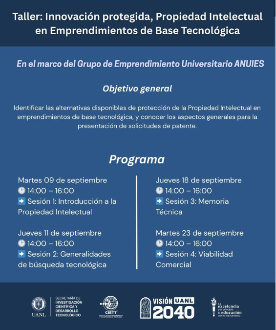 Convocatoria Grupo de Emprendimiento Universitario ANUIES Taller virtual 9, 11, 18  y 23 de septiembre 14-16 hrs registrate: forms.gle/GYVJ6kx9d6Yery…

vinculacionydifusion.unison.mx/taller-innovac…
Atentamente
"La Técnica al Servicio de la Patria"
Unidad Politécnica de Integración Social ESE - IPN