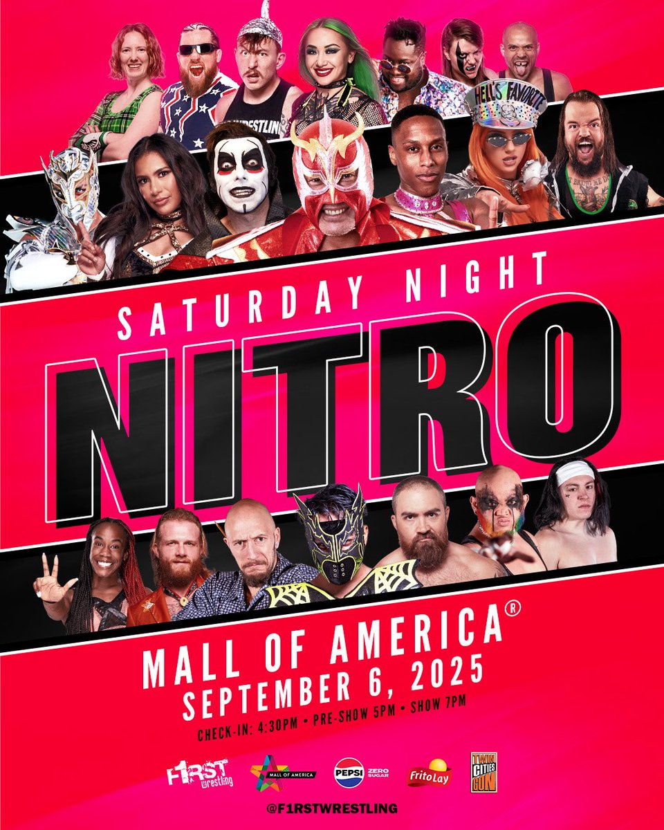 F1RST Wrestling (@f1rstwrestling) on Twitter photo 🚨LOW TICKET WARNING🚨
<a href="/f1rstwrestling/">F1RST Wrestling</a> presents
#SaturdayNightNitro
September 6, 2025
<a href="/mallofamerica/">Mall of America</a>
Bloomington, MN
All Ages Welcome
❗️GET YOUR TICKETS NOW❗️
🎟️ tix.mallofamerica.com/wrestle 🚨LOW TICKET WARNING🚨
<a href="/f1rstwrestling/">F1RST Wrestling</a> presents
#SaturdayNightNitro
September 6, 2025
<a href="/mallofamerica/">Mall of America</a>
Bloomington, MN
All Ages Welcome
❗️GET YOUR TICKETS NOW❗️
🎟️ tix.mallofamerica.com/wrestle