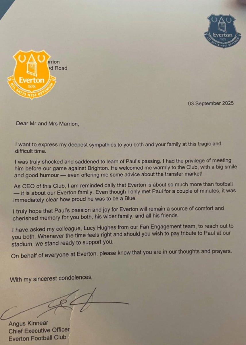The Glasgow Toffees (@toffeesglasgow) on Twitter photo What a touch from Angus Kinnear our CEO to Paul’s family. 💙 What a touch from Angus Kinnear our CEO to Paul’s family. 💙