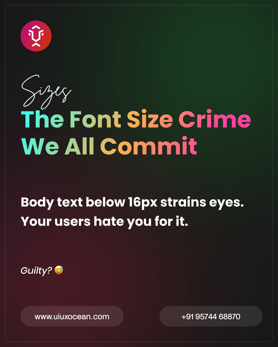 rajesh_uiux's tweet image. The Font Size Crime We All Commit
Body text below 16px strains eyes. Your users hate you for it.