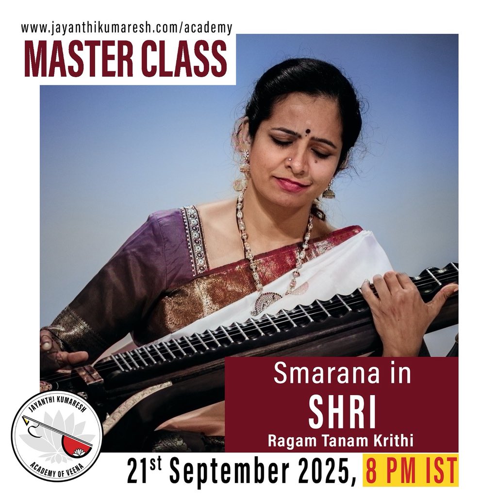 JayanthiVeena's tweet image. #MasterclassAlert. Excited to announce the special masterclass for the month of September just before Navarathri. We will learn the auspicious Raga SHRI and learn the Navavarnam in this Raga. To register click on jayanthikumaresh.com/academy/produc…