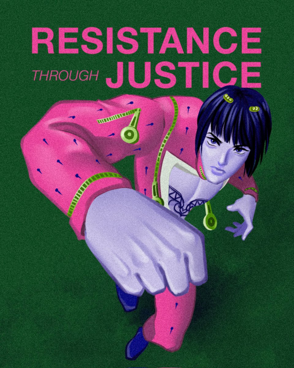 Jjba! Kita ingat di GW ep. 6 ada scene shifting color Bruno jadi brave pink &amp; hero green trus ada art Araki yang ada Bruno versi brave pink jadi sender kepikiran bikin ini🩷💚💙 art by sender feel free to save