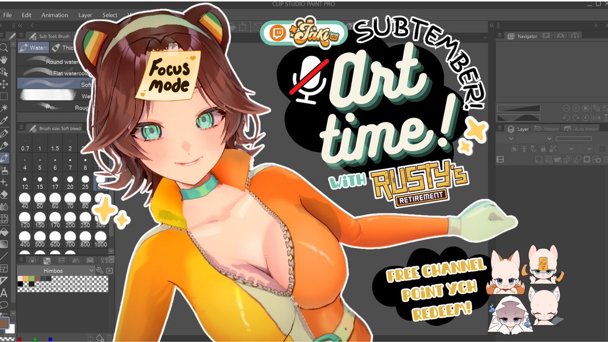 🟠 LIVE
Special SUBtember art stream with 3 Free YCH Art redeems available (1 every hour!)!