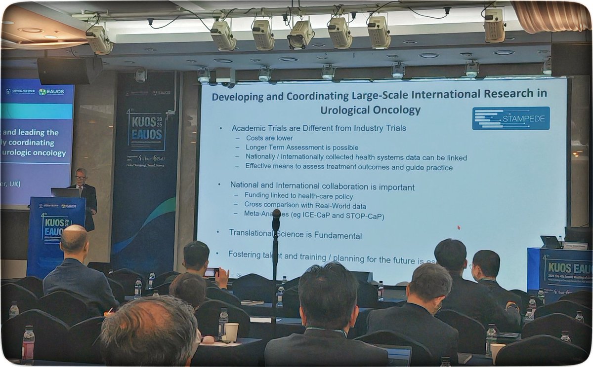 Prof Noel Clarke (<a href="/TheChristieNHS/">The Christie NHS</a> <a href="/SalfordUrology/">Salford Urology</a> <a href="/UoM_DCS/">Division of Cancer Sciences</a>) delivered a historic talk at #EAUOS2025 in Seoul on the phases of the #STAMPEDE trial in #ProstateCancer 

➡️ A landmark study initiated 20 years ago, still ongoing, and continuing to inform practice-changing evidence.