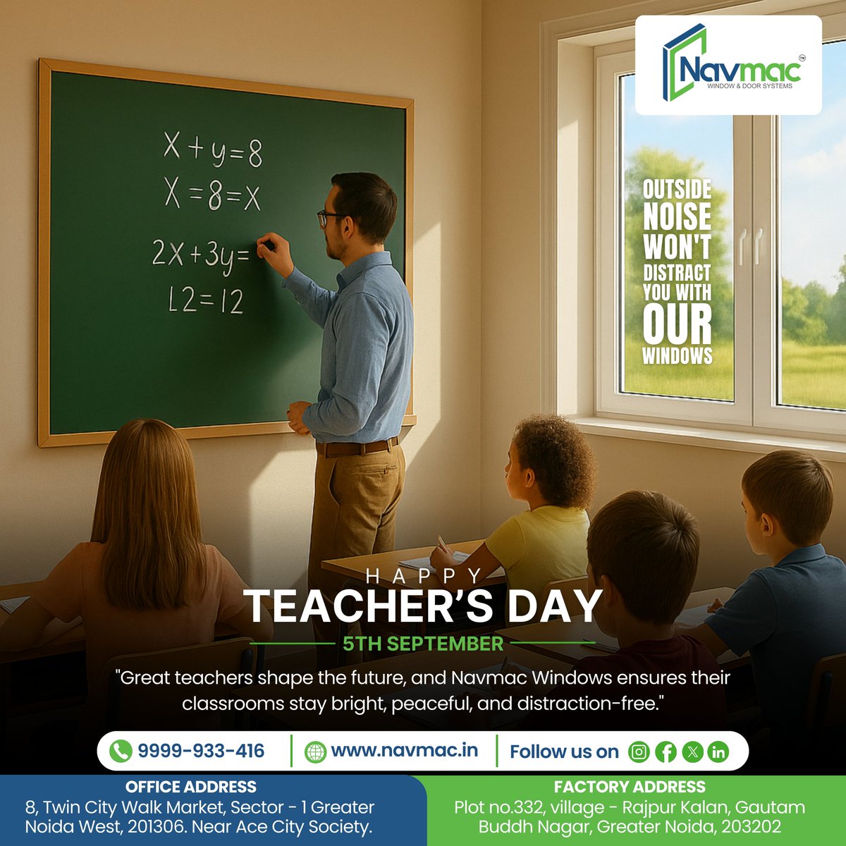 NAVMAC_Doors's tweet image. Great teachers light the path to knowledge, and Navmac Windows ensures that the path stays bright, peaceful, and distraction-free. 🌟📚
📱 Get in touch with us at +91 9999-933-416 for any queries or DM us!
#windowsanddoorssystems #interiordesign #windowframes #teacher