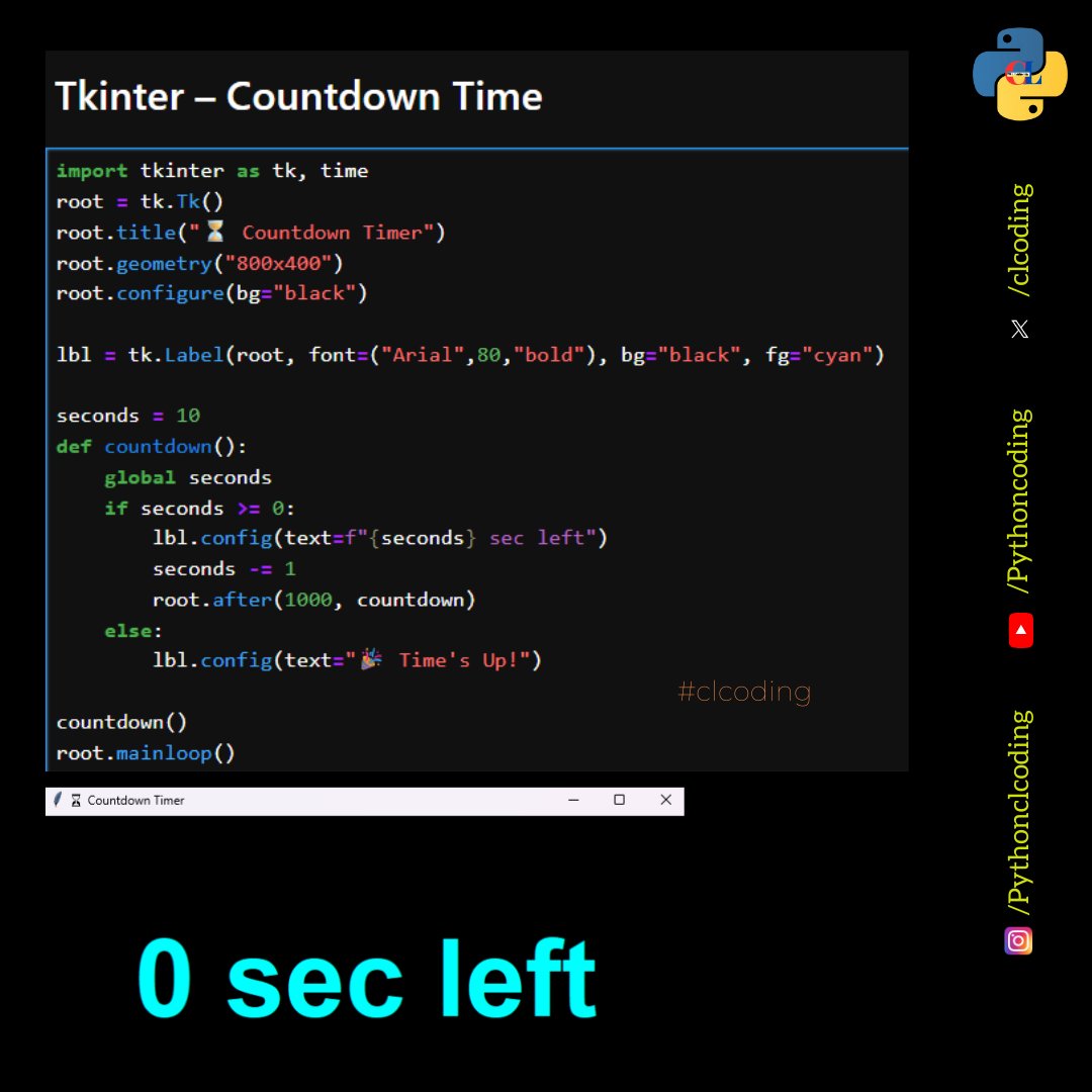 clcoding's tweet image. Countdown Timer using Python