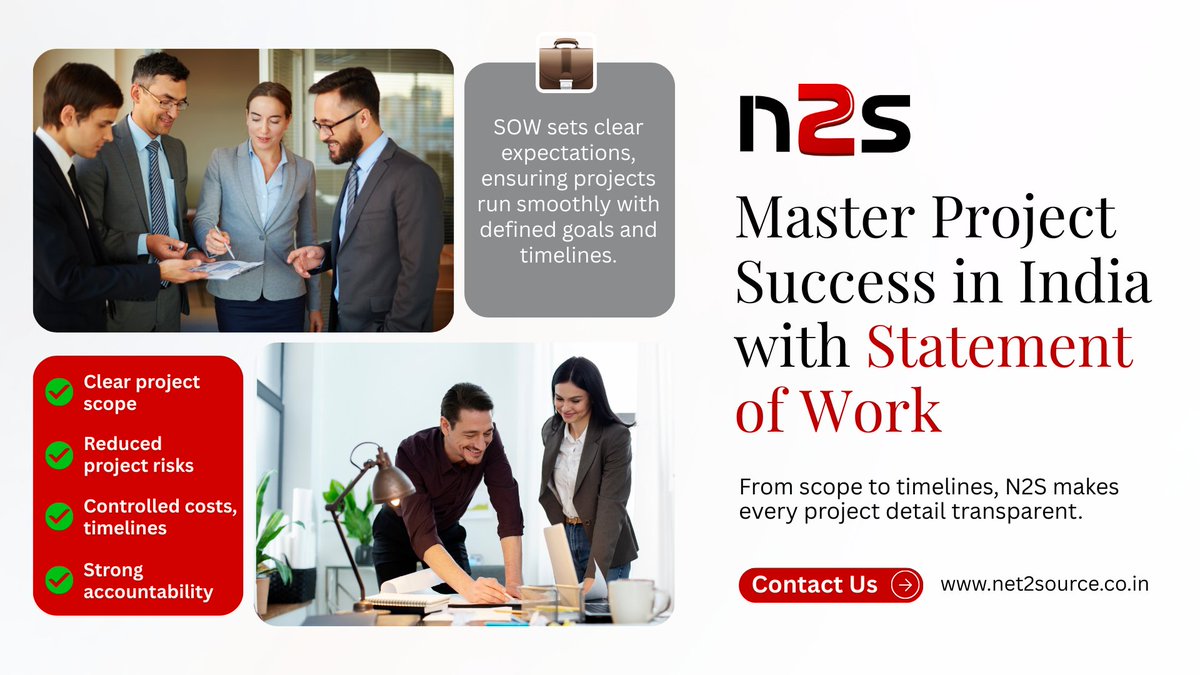 n2s_global's tweet image. Turn plans into results with N2S SOW 🚀
Clear scope, roles &amp;amp; deliverables keep teams aligned, projects on track &amp;amp; outcomes measurable.

👉 Request Services: hubs.la/Q03GXpp90
#ProjectSuccess #StatementOfWork #N2SSolutions