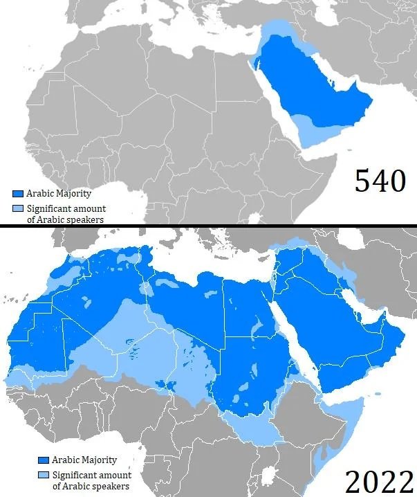 Map of Arabic language expansion between 540 and 2022