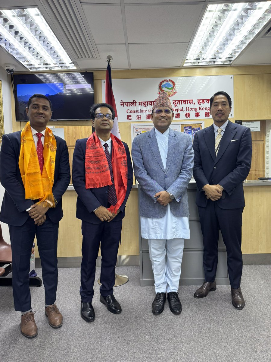 BindeswarP's tweet photo. Hosted a meeting with the Consul-General of Bangladesh, Dr. Shah Mohammad Tanvir Monsur, on September 4, 2025, at my office. Discussed the close and friendly relations between the two nations, as well as matters of mutual cooperation between the Consulates in Hong Kong and Macao. https://t.co/BqzddOyGsC