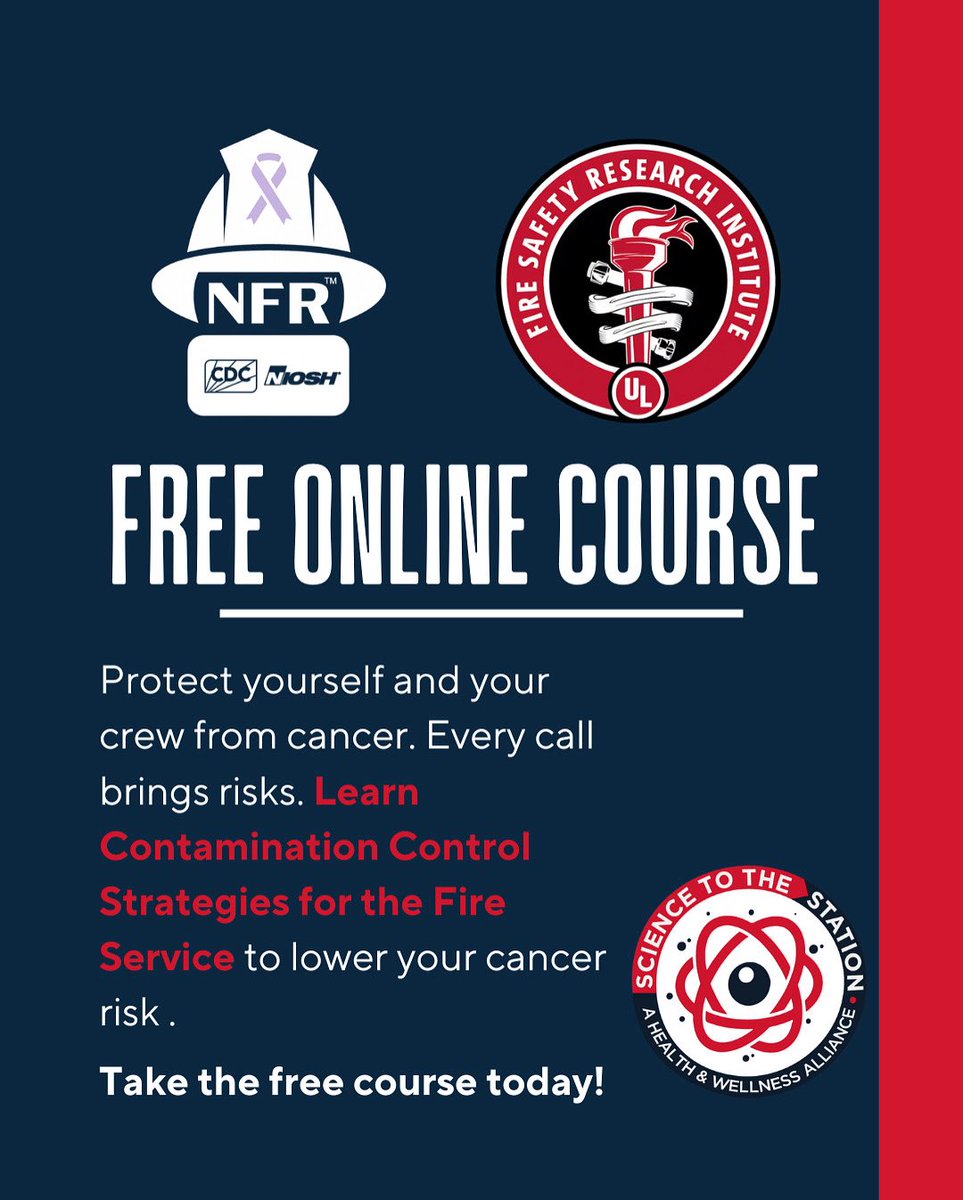 Firefighters face higher cancer risks. 🚒

NIOSH NFR for Cancer + FSRI just launched a FREE online course on contamination control strategies.

Take the course today 👉 science2station.info/contamination