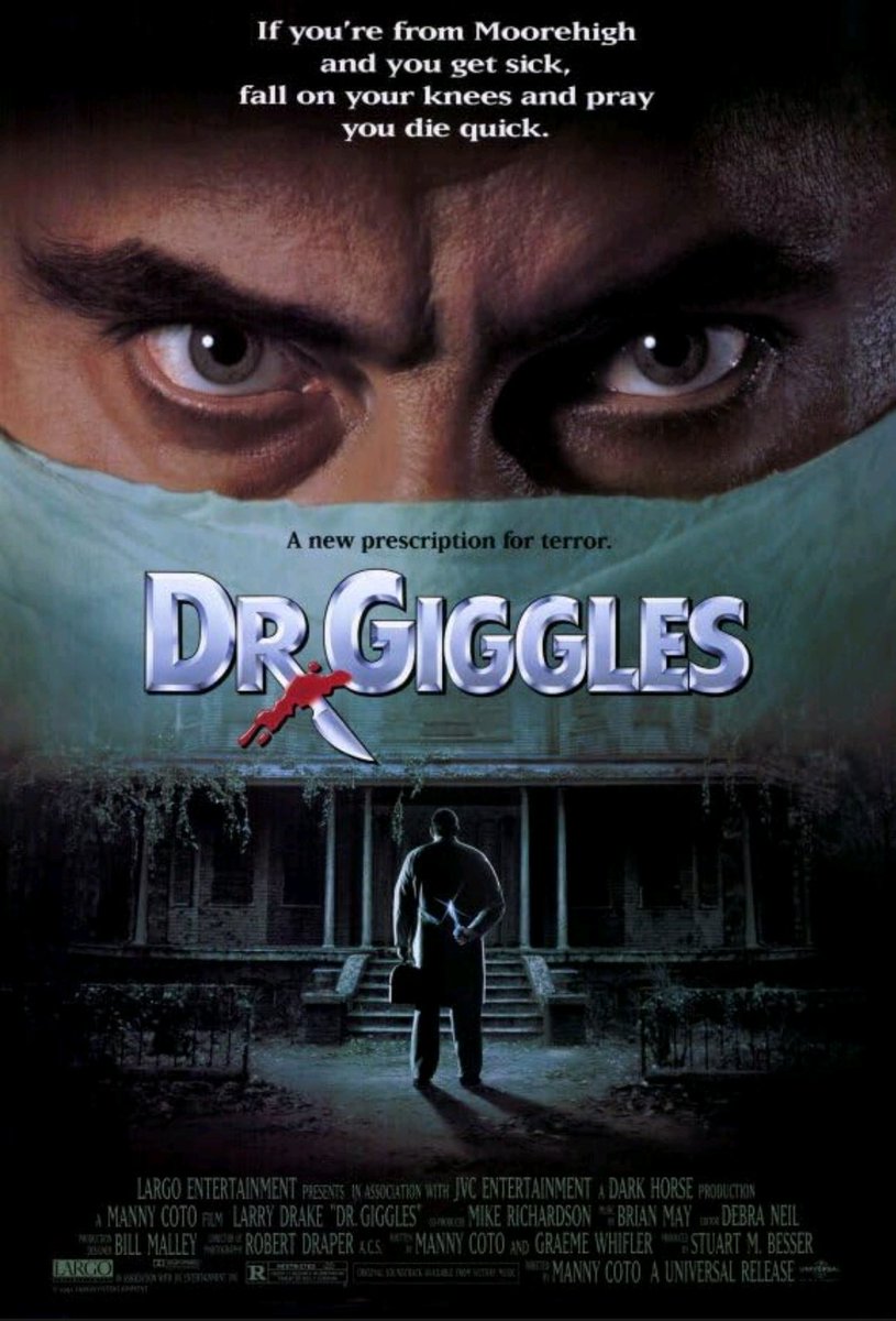 🎞🩺 Tonight's Feature 🩺🎞

DR. GIGGLES (1992) 
Starring Larry Drake &amp; Hollie Marie Combs
Rated 'R' • Running Time 1h 35m

"Sorry...the doctor is in..sane!"  

#NowWatching 
#HorrorMovies