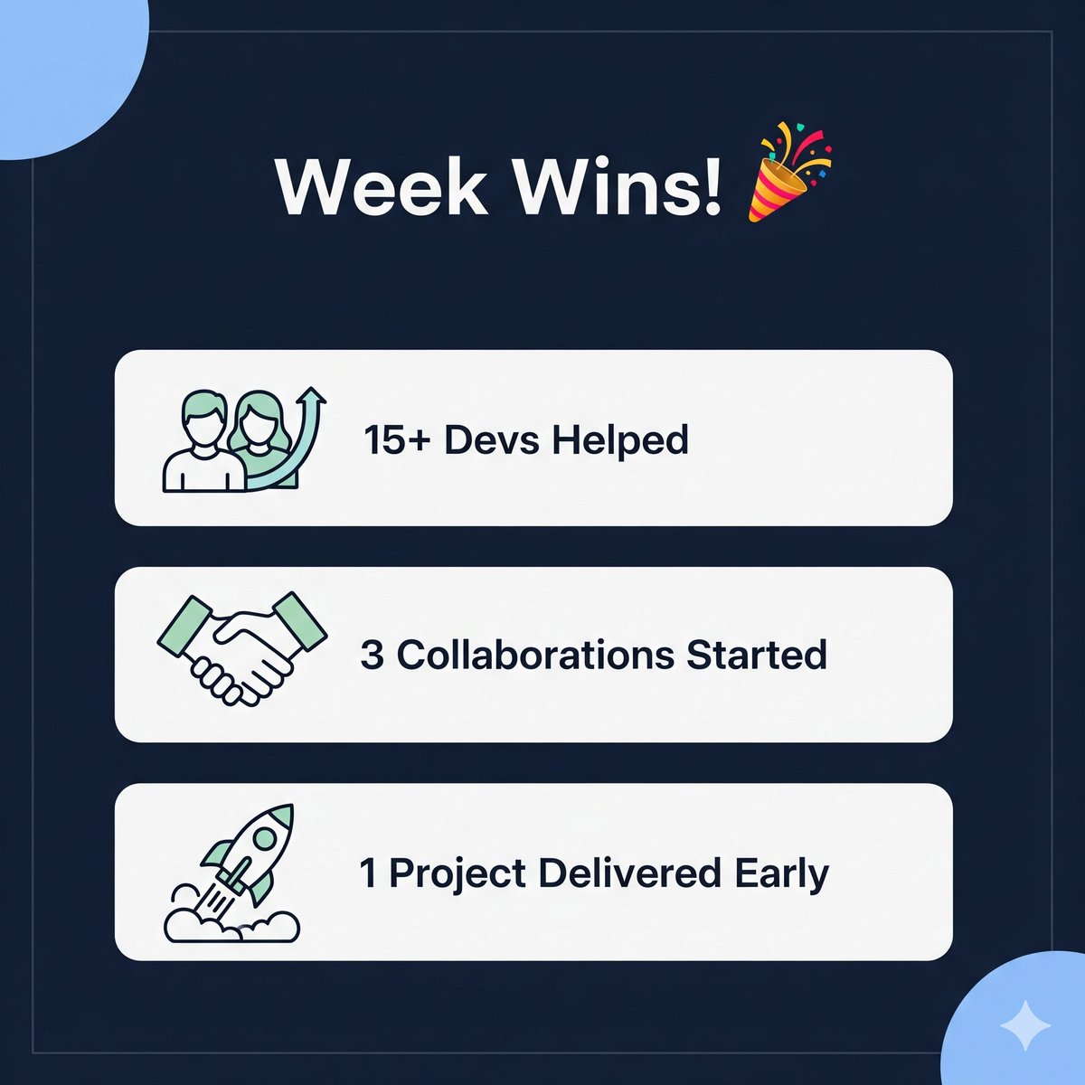 codewithmgupta's tweet image. Week wins: 🎉
✅ Helped 15+ devs
✅ 3 collaborations started
✅ 1 project delivered early
Your biggest win? 👇
#FridayWins