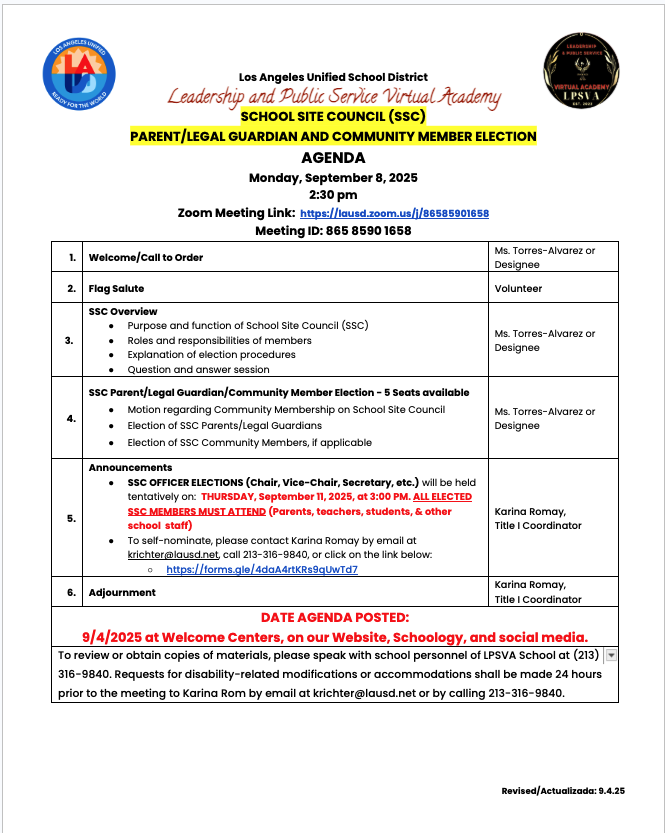 SLPSVA's tweet photo. SSC AGENDA
https://t.co/LUBhDm2Mpg

ELAC AGENDA
https://t.co/uiz9wfSrGn

Zoom Meeting Link: https://t.co/0p1eTqQpgG.
Meeting ID: 865 8590 1658 https://t.co/8eLmQYSx8a