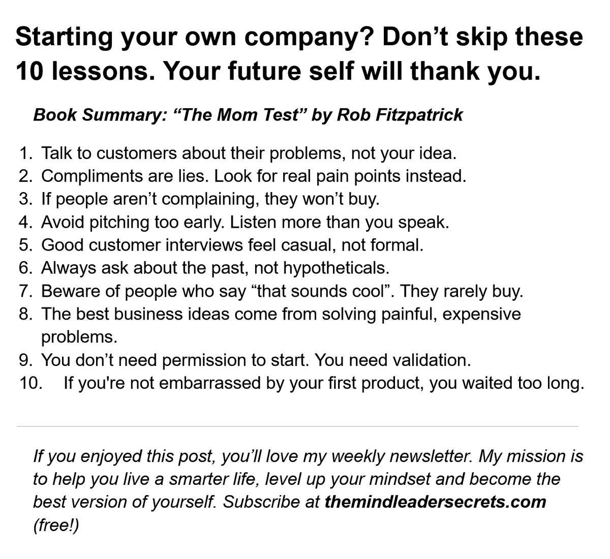 Starting your own company? 

Don’t skip these 10 lessons. 

Your future self will thank you.