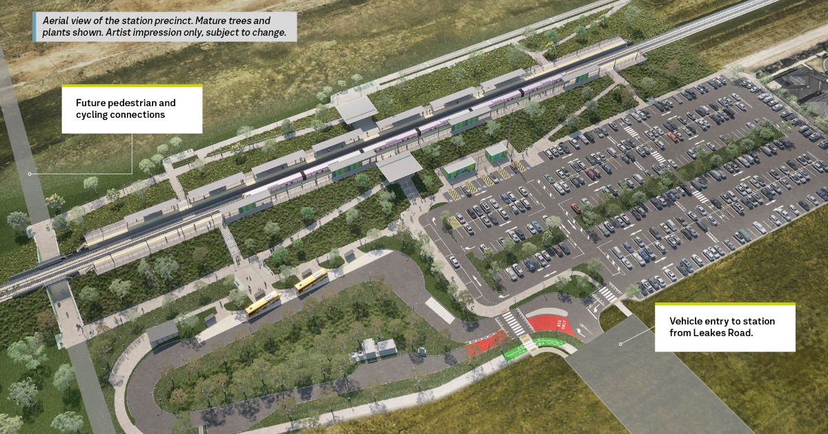 💚 It’s all greenery at West Tarneit Station.

🎨 Final designs for the brand-new station in Melbourne’s booming west are here, reflecting the community’s preference for a vibrant and colourfully-landscaped station precinct.

➡️ Learn more: bit.ly/4279ZcE