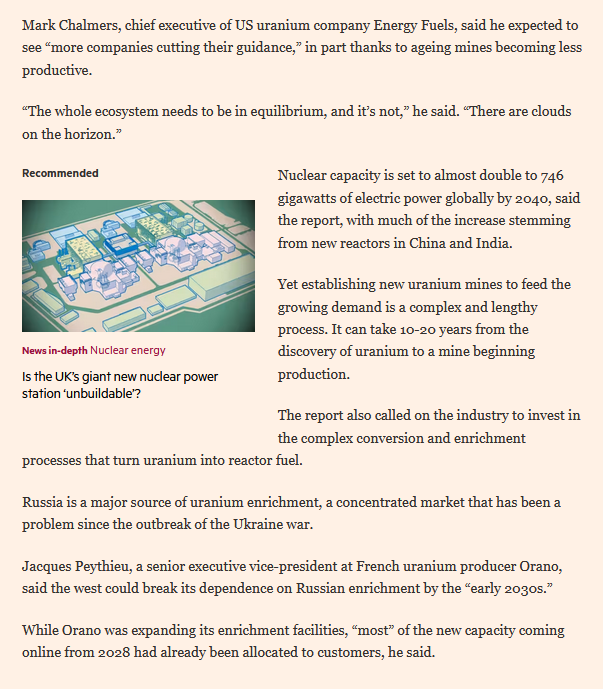 Broken!💥🔨 #Uranium shortfall threatens #Nuclear #energy renaissance, industry warned⚠️⚛️⛏️🆘🚑 <a href="/WorldNuclear/">World Nuclear Association</a> Fuel Report sees doubling of Uranium demand over next 15 years⚛️⏫as mined supply falls by 50%⛏️⤵️ leaving a 'significant gap' to be filled.↕️🤠🐂ft.com/content/0d6cb3…