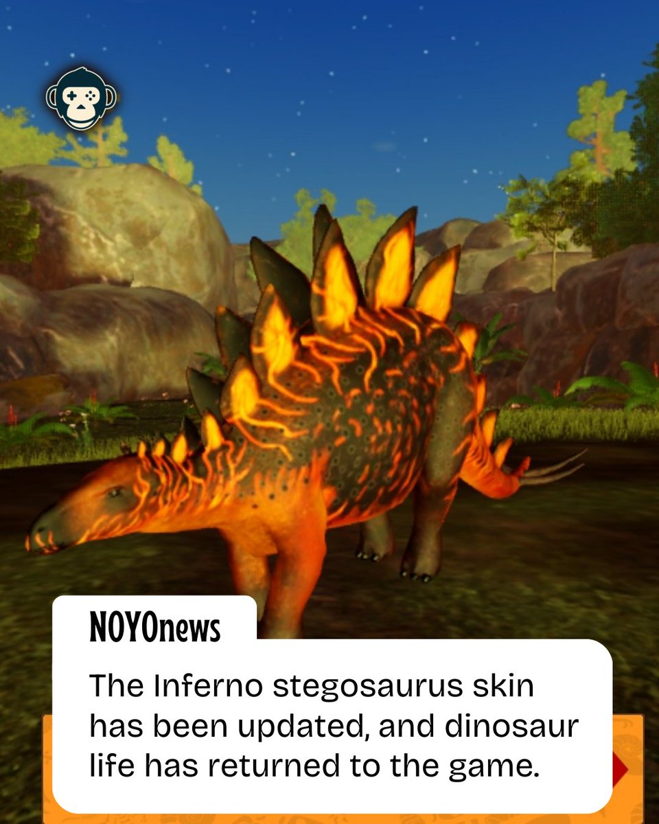 noyoraa's tweet image. The Inferno stegosaurus skin has been updated, and dinosaur life has returned to the game.

#DinosaurLife #NOYOProductions #Roblox #RobloxCommunity