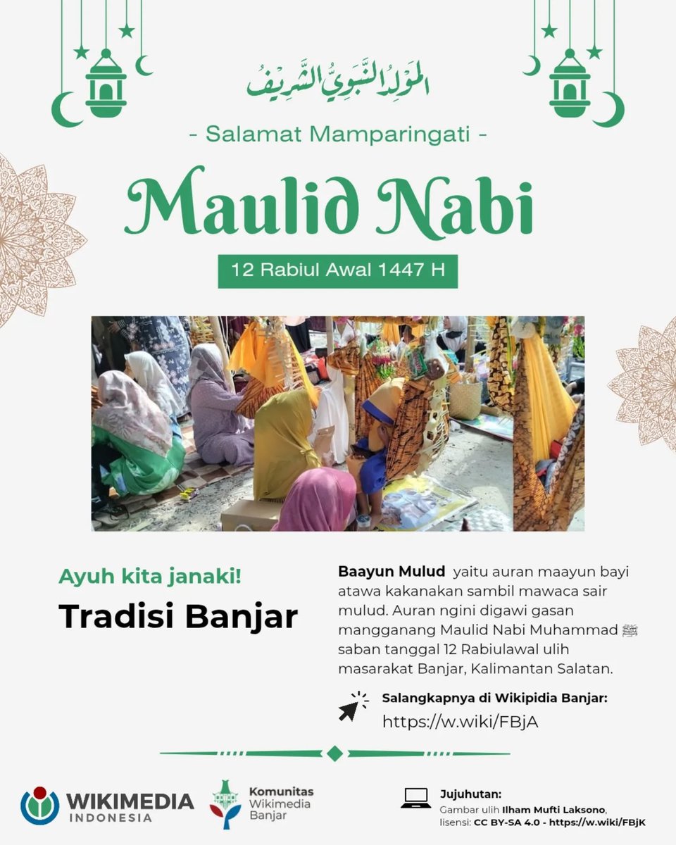 banjarwiki's tweet photo. 📷AYUH KITA JANAKI!

Saban bulan mulud ada tradisi unik matan Banjar, Kalimantan Selatan, nang ngarannya nitu Baayun Mulud. Acara ngini dilastarikan masarakat kada hanya gasan mamparingati tanggal 12 Rabiulawal, tatapi jua gasan mandidik nang anum supaya tahu lawan agama. https://t.co/0s46fyrupe