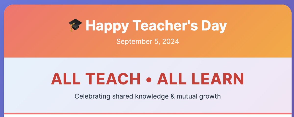 vknNIMHANS_ECHO's tweet image. 🌟🎓 We all have something to teach and everything to learn. From mentors to students, patients to caregivers, communities to institutions - knowledge flows in every direction. Happy Teacher&apos;s Day! 📚💡🤝 #TeachersDay #AllTeachAllLearn #NIMHANS @NIMHANS_BLR
