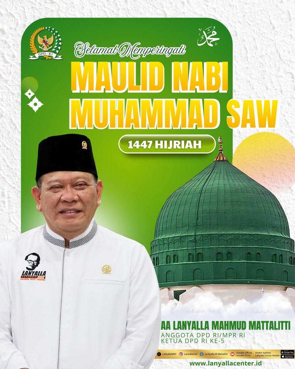 LaNyallaMM1's tweet image. Selamat Memperingati 
MAULID NABI MUHAMMAD SAW
1447 HIJRIAH

#lanyalla #dpdri #MaulidNabi #MaulidNabi1447H