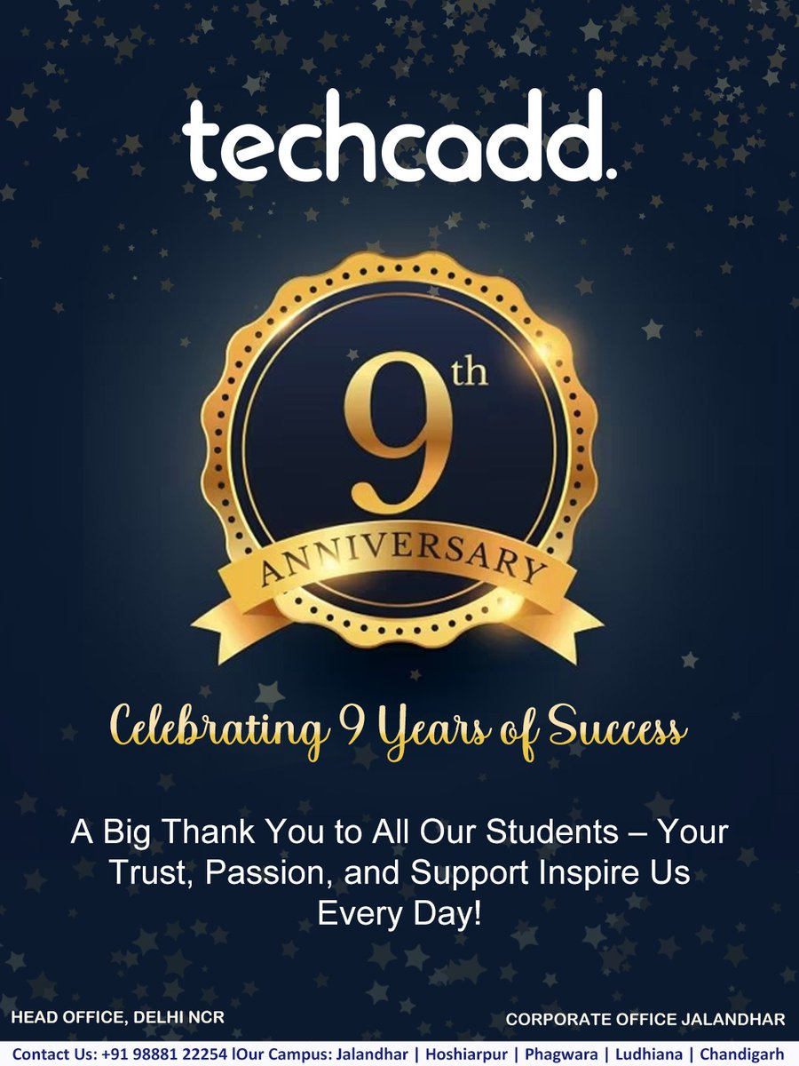 Techcadd_comp's tweet image. Cheers to 9 years of  success and growth to techcadd family🎊✨
From building skills to shaping careers, every milestone has been possible because of our amazing students and mentors❤️ A big congratulations to our founder and CEO @gouravgupta0. for this glorious day 🥂