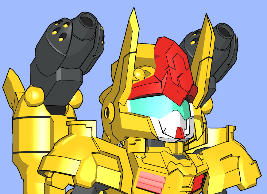 DivideTW's tweet image. ●ガンタンク・ザ・ゴールド_あたまデケー!!!!問題
　タンクフェイスがデカい為、殆ど作り直しに…

修正理由は『横から見ると前にとび出てる＆巨神体のバックユニット時もだいぶデケー』という感じです。

※オマケ
1.外した余剰パーツで巨神体の盾をでっちあげ
2.キャノンの砲台を更新
#SDガンダム