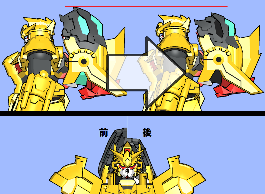 DivideTW's tweet image. ●ガンタンク・ザ・ゴールド_あたまデケー!!!!問題
　タンクフェイスがデカい為、殆ど作り直しに…

修正理由は『横から見ると前にとび出てる＆巨神体のバックユニット時もだいぶデケー』という感じです。

※オマケ
1.外した余剰パーツで巨神体の盾をでっちあげ
2.キャノンの砲台を更新
#SDガンダム