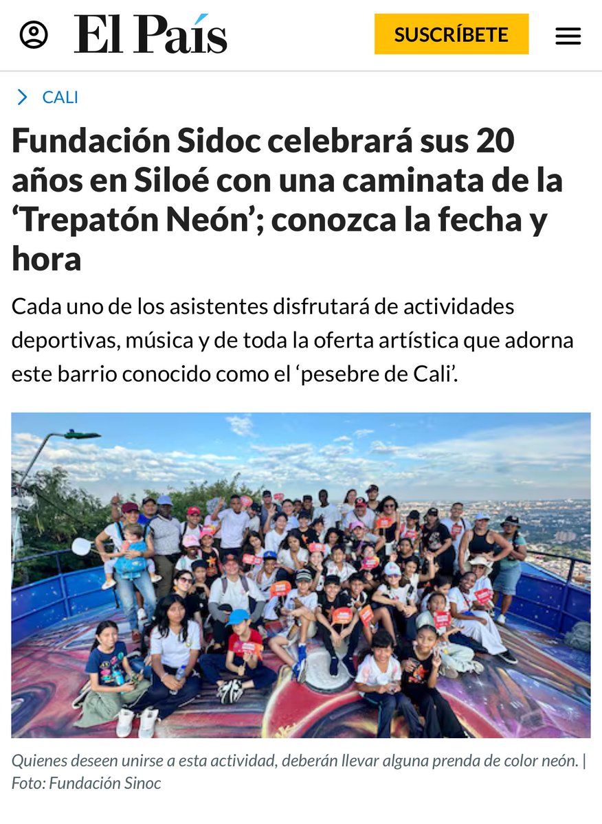 .<a href="/sidocfundacion/">Fundación Sidoc</a> celebrará sus 20 años con una ‘Trepatón Neón’ a Siloé. ➡️📰 elpais.com.co/cali/fundacion…