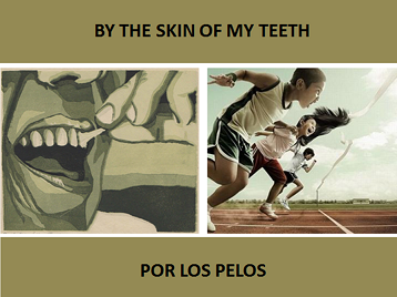 #IdiomsECI
("By the skin of my teeth” = "Por los pelos”) (Como cuando alguien entra de un salto al tren mientras se cierran las puertas.)
Pron.: /baɪ ðə skɪn ʌv maɪ tiθ/
(elclementeingles.blogspot.com.es/2015/07/martes…)