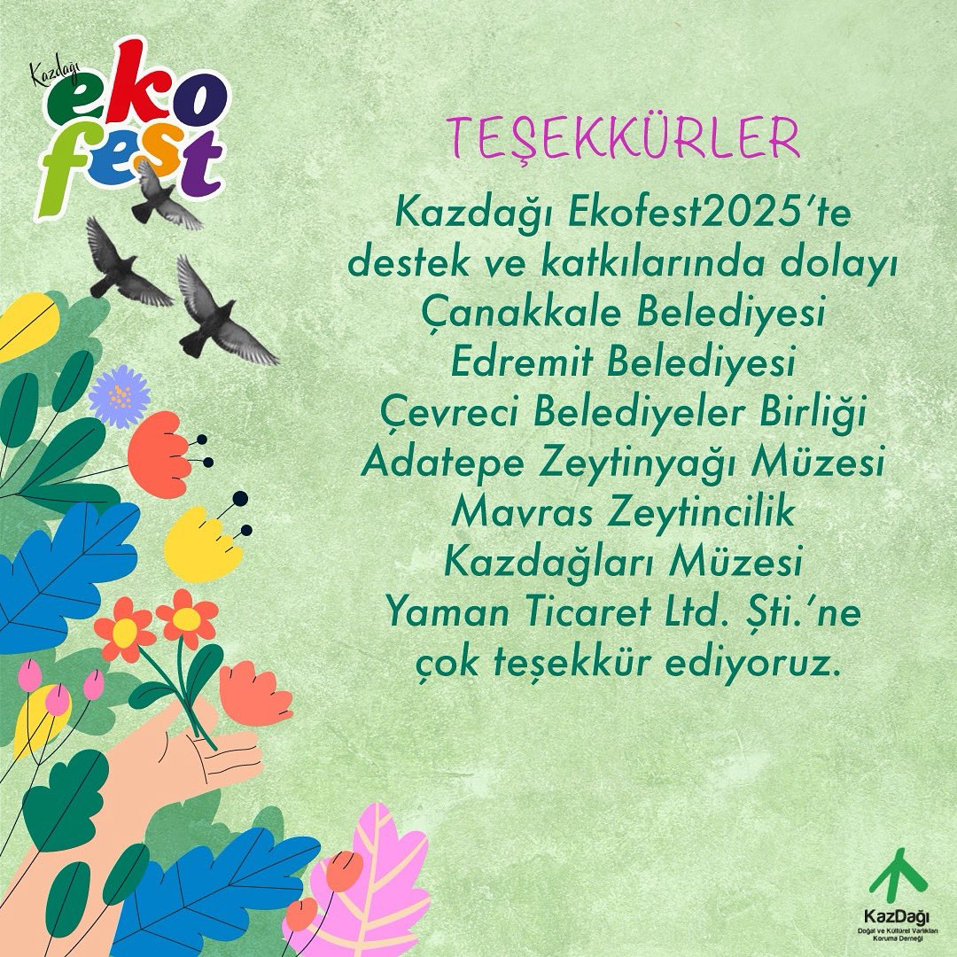 ekofest1's tweet photo. Kazdağı Ekofest2025’e destek olan kurumlarımıza çok teşekkür ederiz. https://t.co/ggQALxVcbU