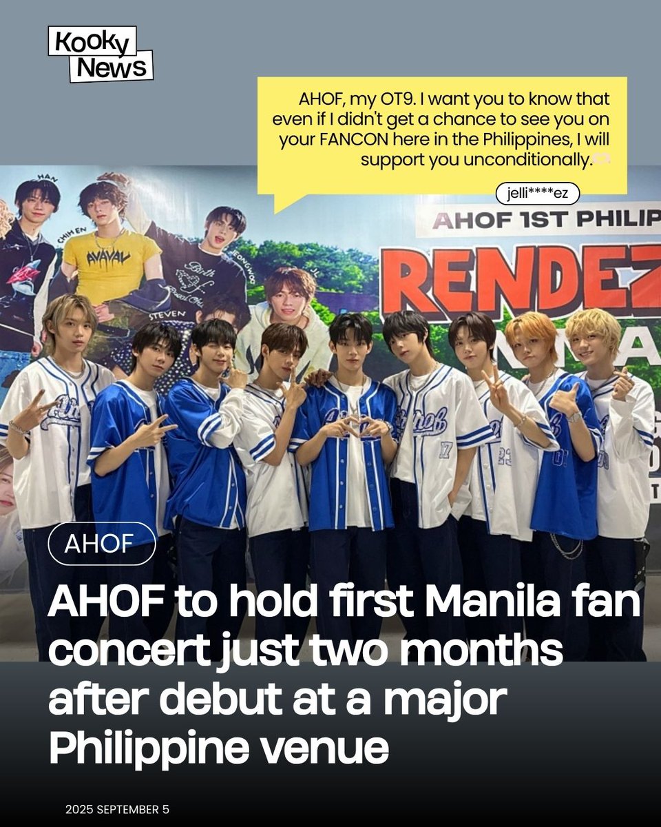 📢 Kooky News  – September Week 1
🔗 kookylinkpage.kooky.io/content/magazi…

This week’s hottest K-POP topic — revealed!

🥇 #1 Hot Topic — #AHOF #아홉

🔥 AHOF to Hold First Manila Fan Concert, Just Two Months After Debut

AHOF is making waves with their first-ever fan concert “Rendezvous in